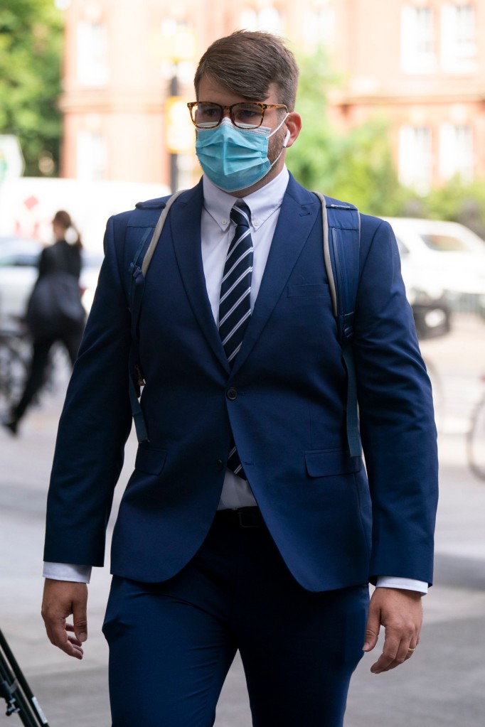 Serving Metropolitan Police Pc William Neville arriving at Westminster Magistrates' Court, London, where he is charged with sharing