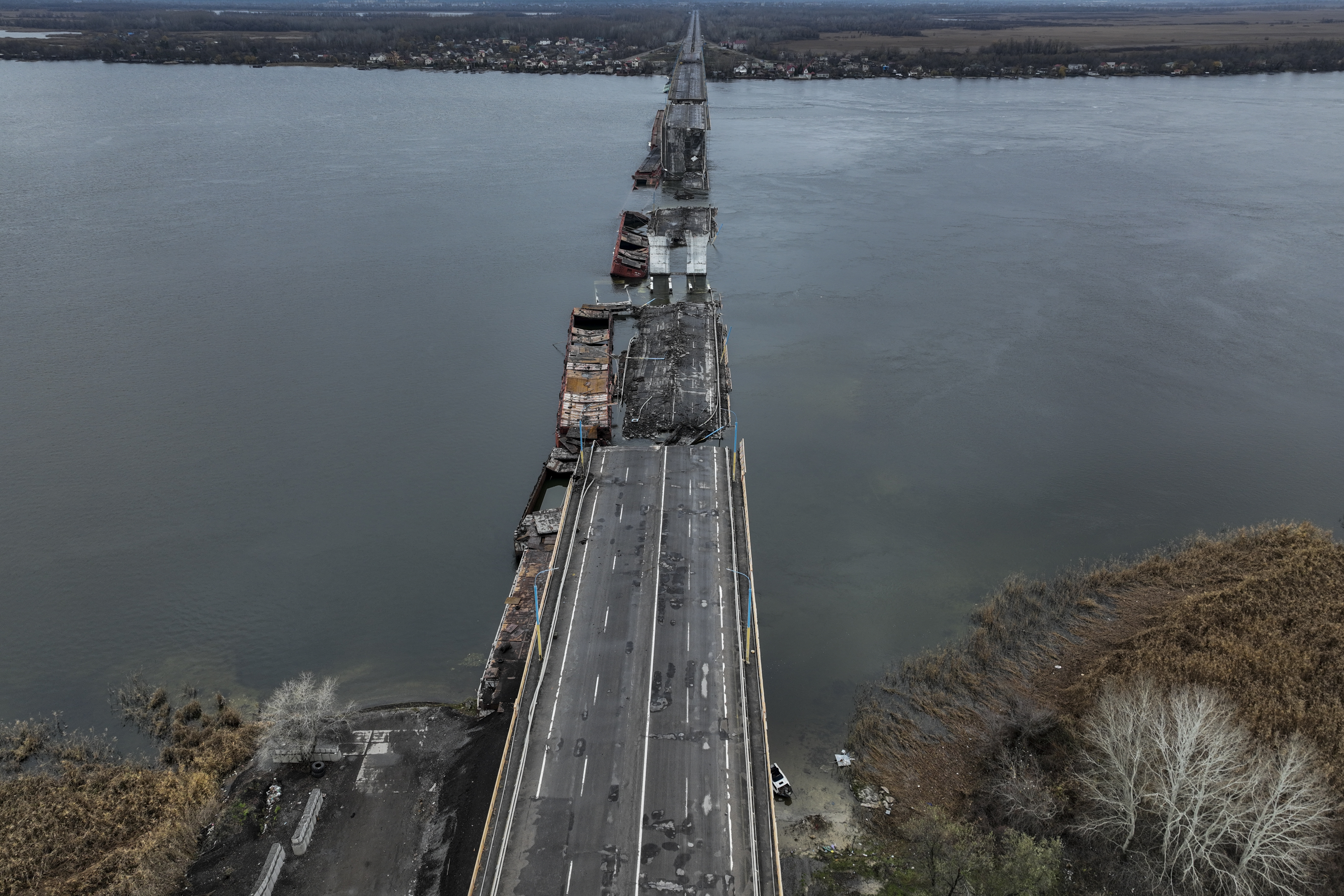 The damaged Antonivsky Bridge in Kherson