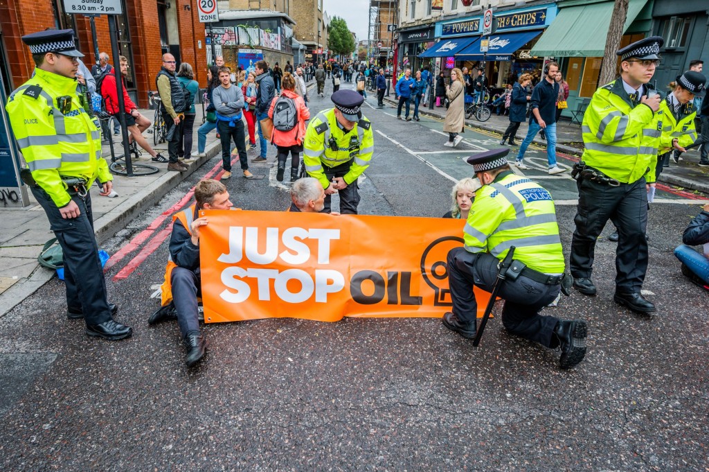 A human barricade created by Just Stop Oil