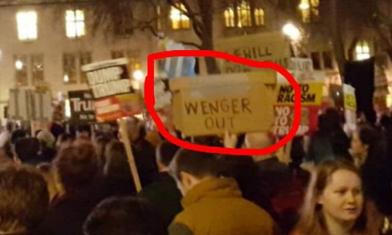 Anti-Arsene Wenger banner noticed at Donald Trump protest in London