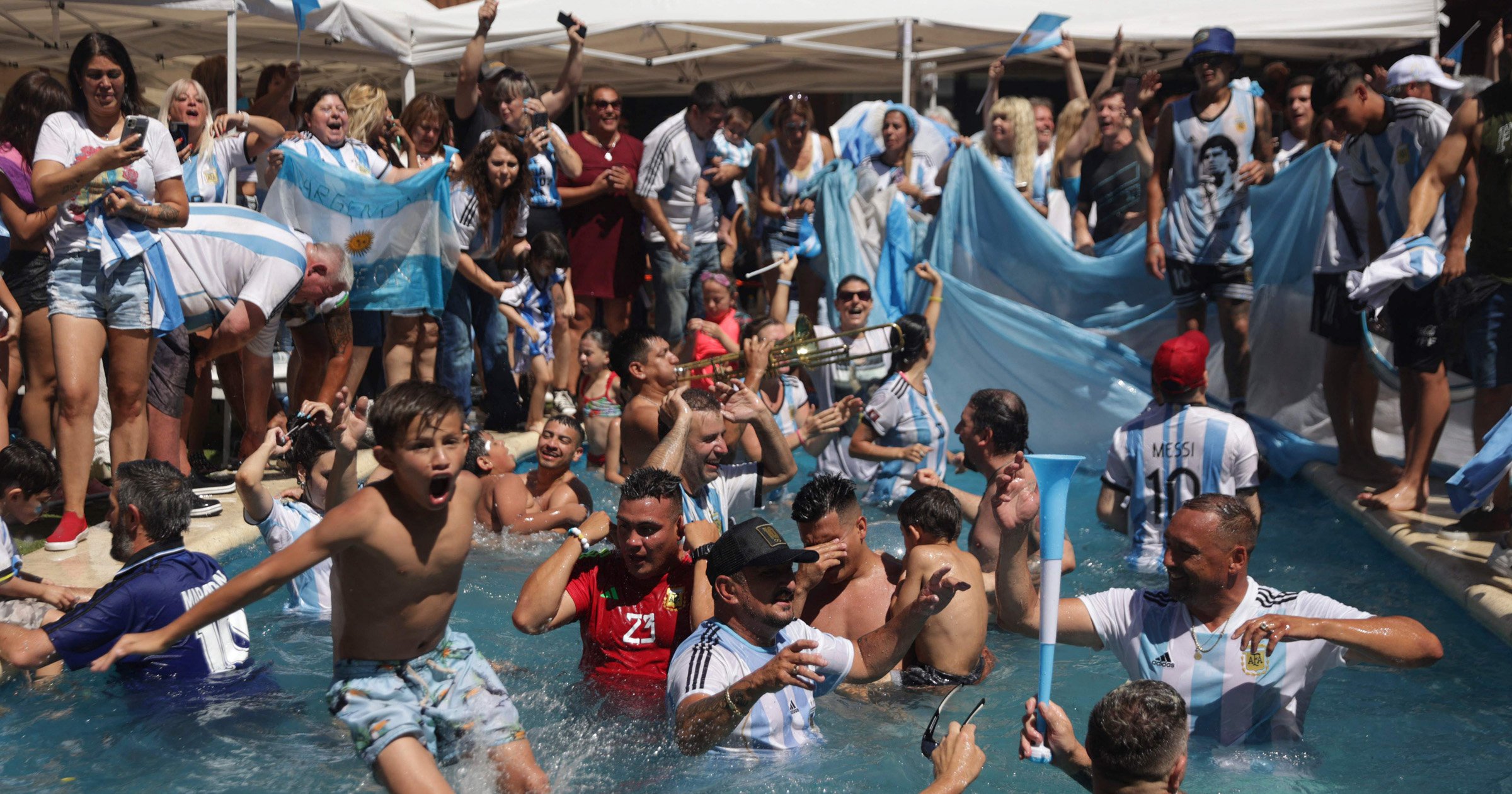 Argentines swamp Diego Maradona’s old space for wild pool celebration