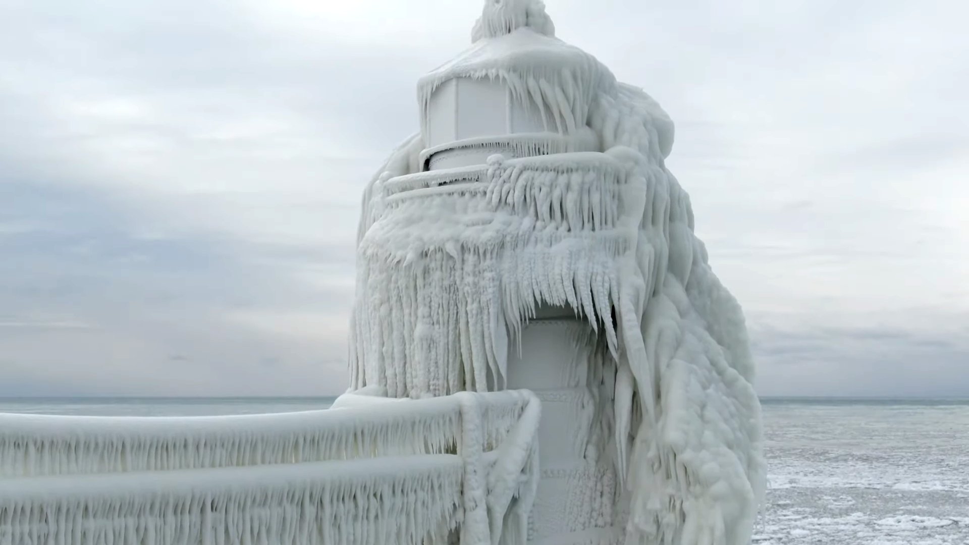 It got so cold in Michigan a lighthouse was turned into an ice sculpture