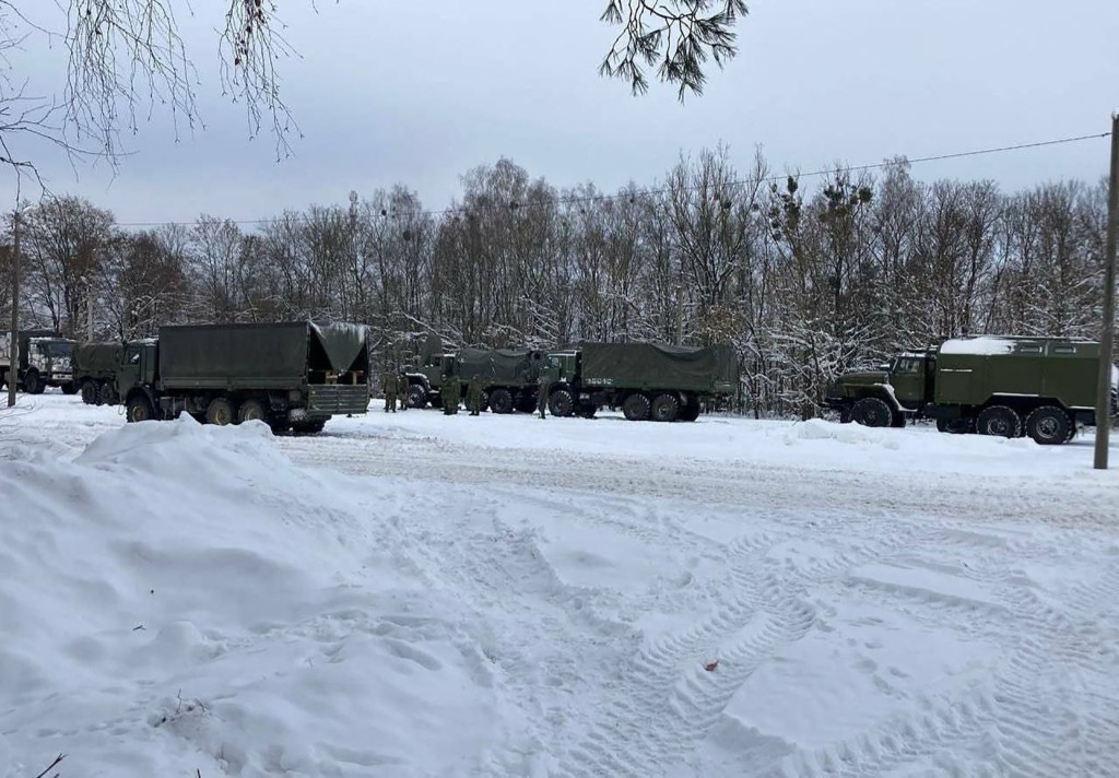 Russia ???moving military equipment' - seen here a week ago some 80 miles fron the border with Ukraine - closer to the frontier???, as three districts in Gomel region are closed for civilian access