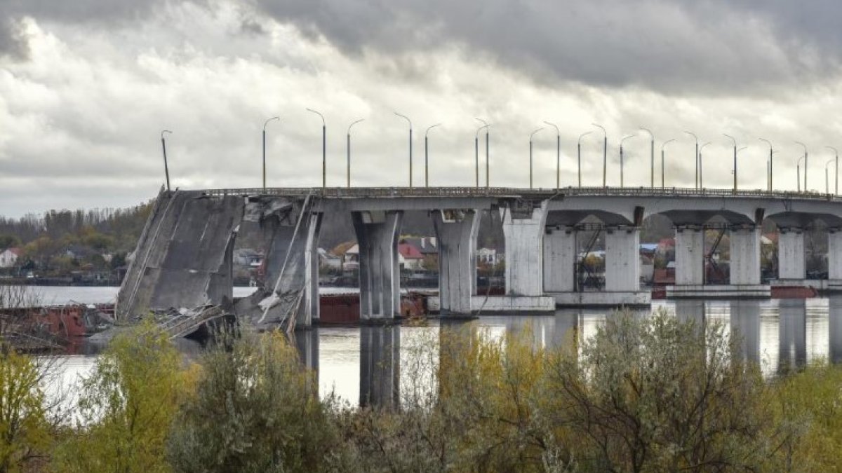 The Overall version of the strategic Antonovski Bridge, which was destroyed in Ukraine