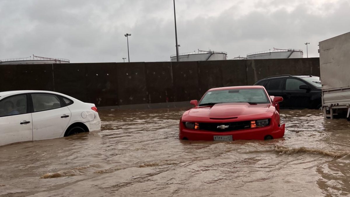 Vehicles flooded after flooding in Saudi Arabia