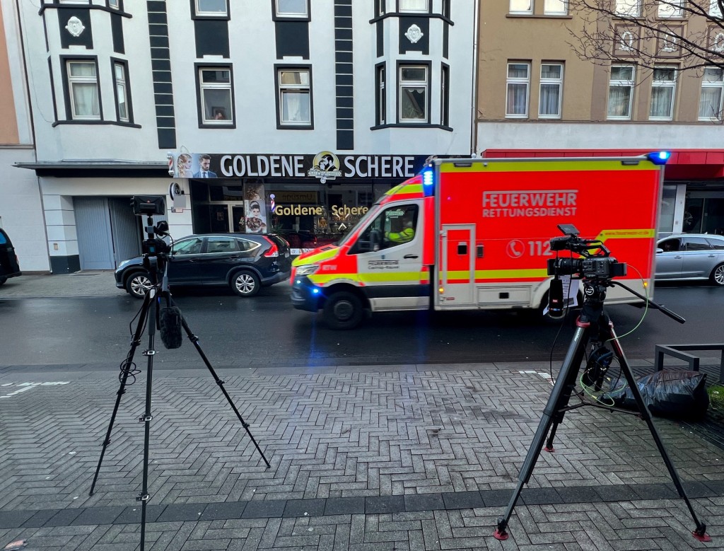 TV cameras are set up in front of a building where German police have taken a 32-year-old Iranian citizen into custody, suspected of having procured deadly poisons cyanide and ricin to commit an