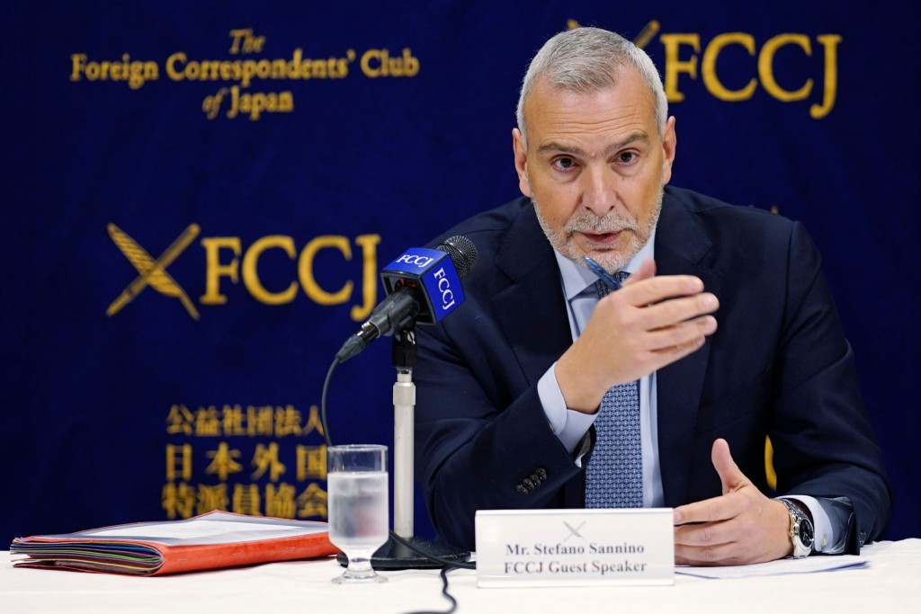 Secretary General of the European Union's European External Action Service Stefano Sannino speaks during a press conference at the Foreign Correspondents' Club Friday, Jan. 27, 2023, in Tokyo. Sannino said that Russia has taken its war against Ukraine to a ???a different stage??? by making indiscriminate attacks on civilians and non-military targets, while criticizing Moscow for triggering recent moves by Germany and the United States to send advanced tanks to Ukraine. (AP Photo/Eugene Hoshiko)