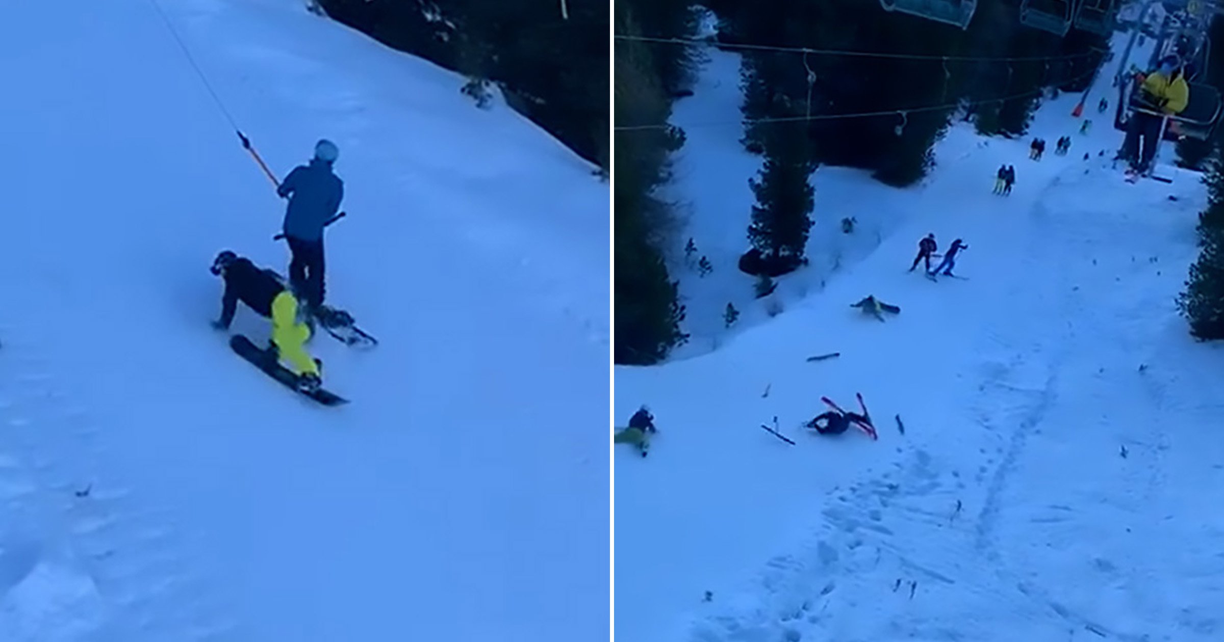 Snowboarder arrested after wiping out more than one skiers whilst he fell off a boost