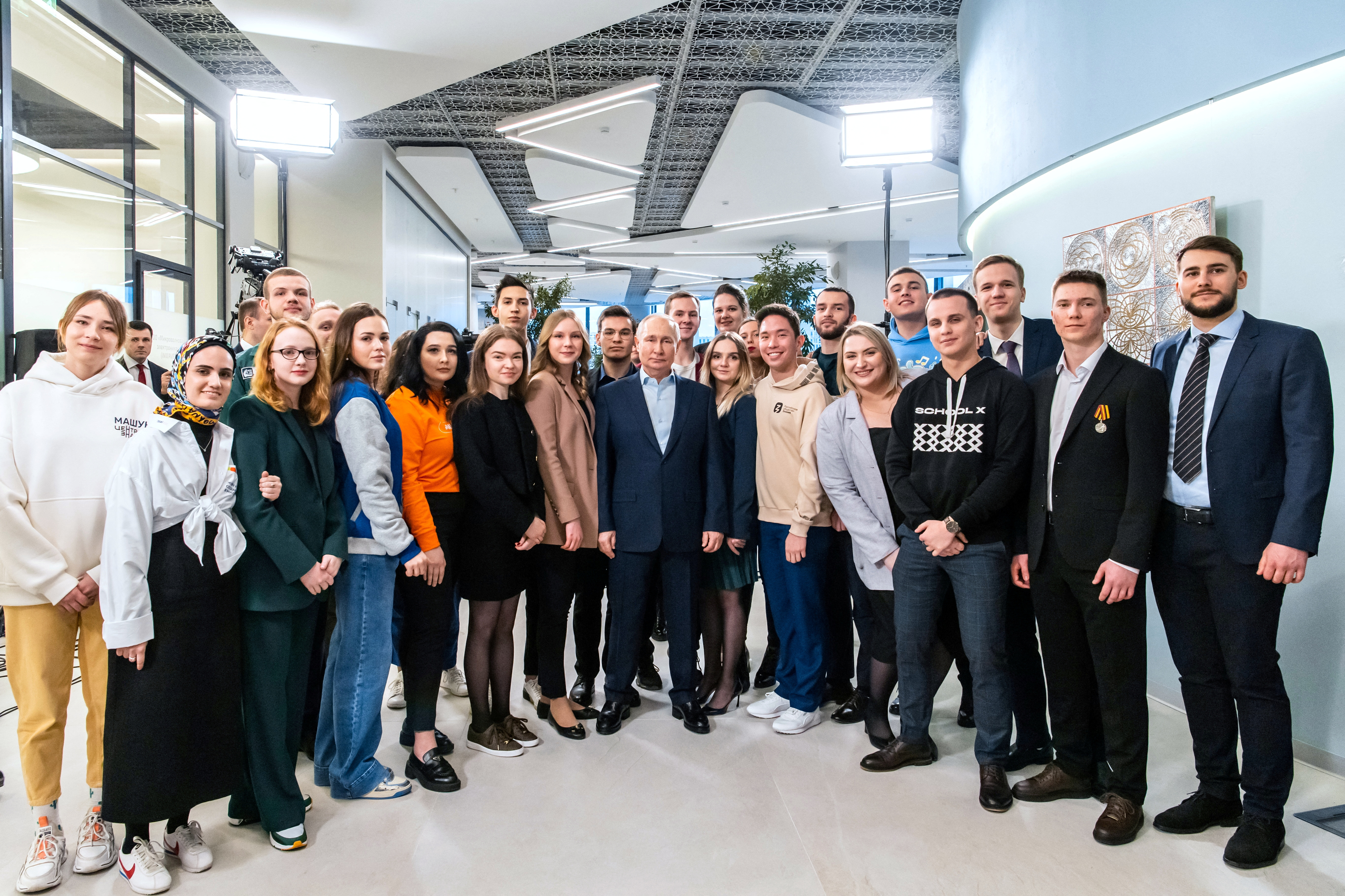 Russian President Vladimir Putin meets with students of Lomonosov Moscow State University in Moscow