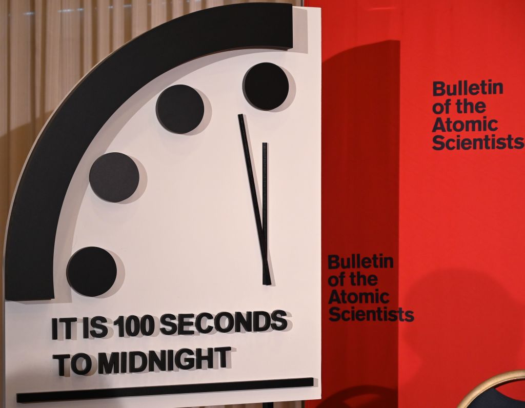 Doomsday Clock at 100 seconds to midnight