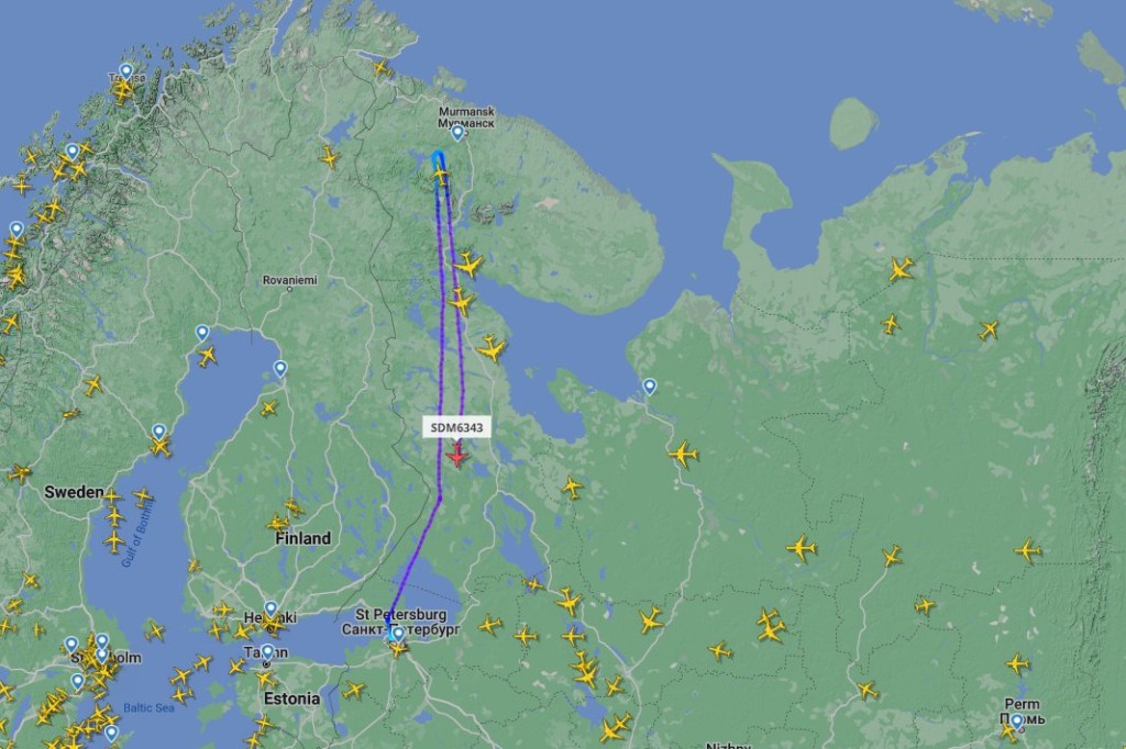 Russian Flights to St Petersburg turned around Credit flightradar24.com