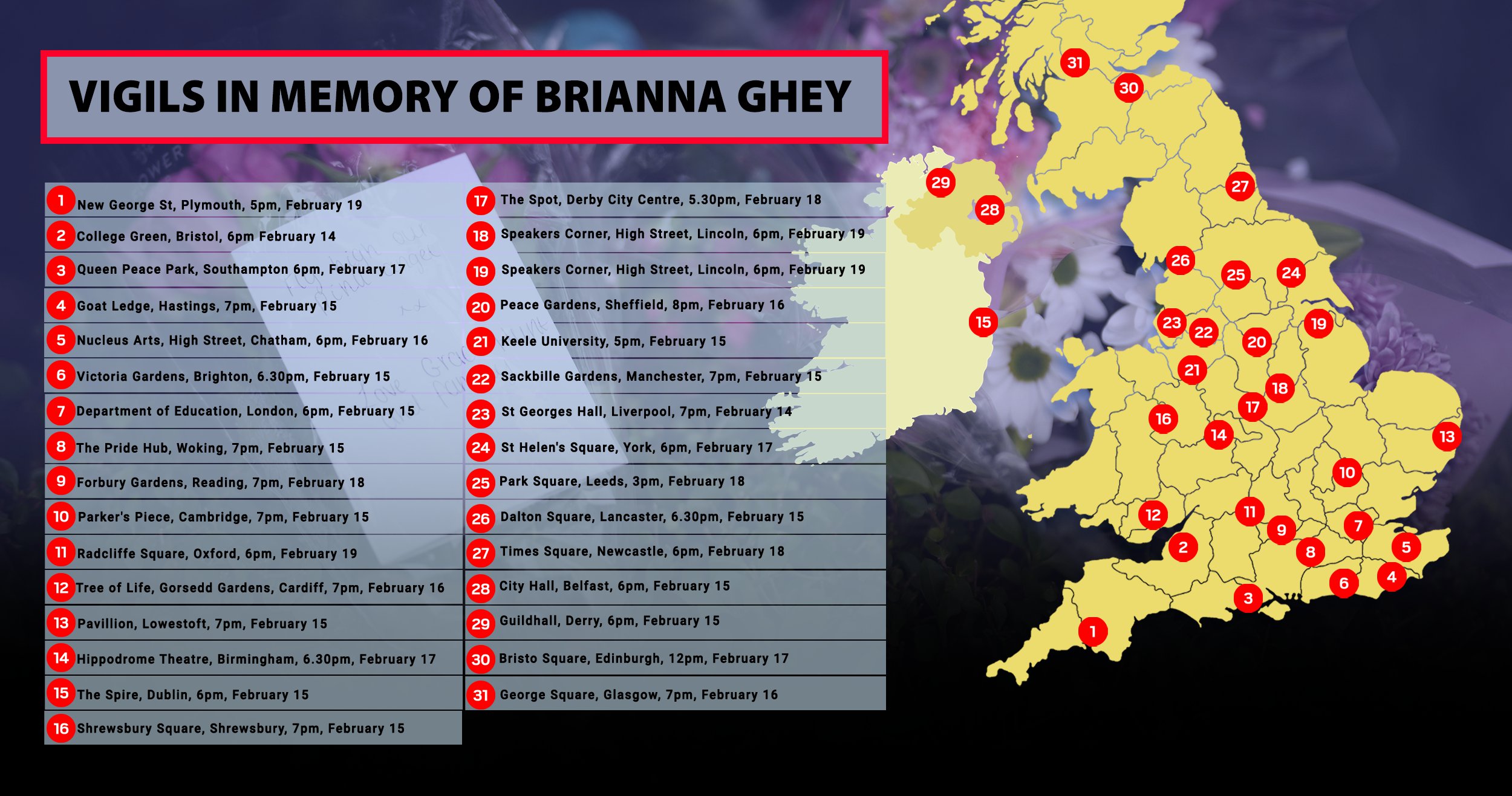 Candle vigils planned across UK for stabbed trans girl Brianna Ghey