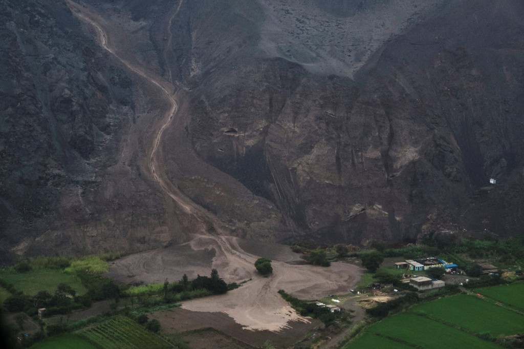 An aerial view shows an area affected by a landslide caused by a heavy rains, in Arequipa, Peru February 6, 2023. REUTERS/Oswaldo Charcas NO RESALES. NO ARCHIVES