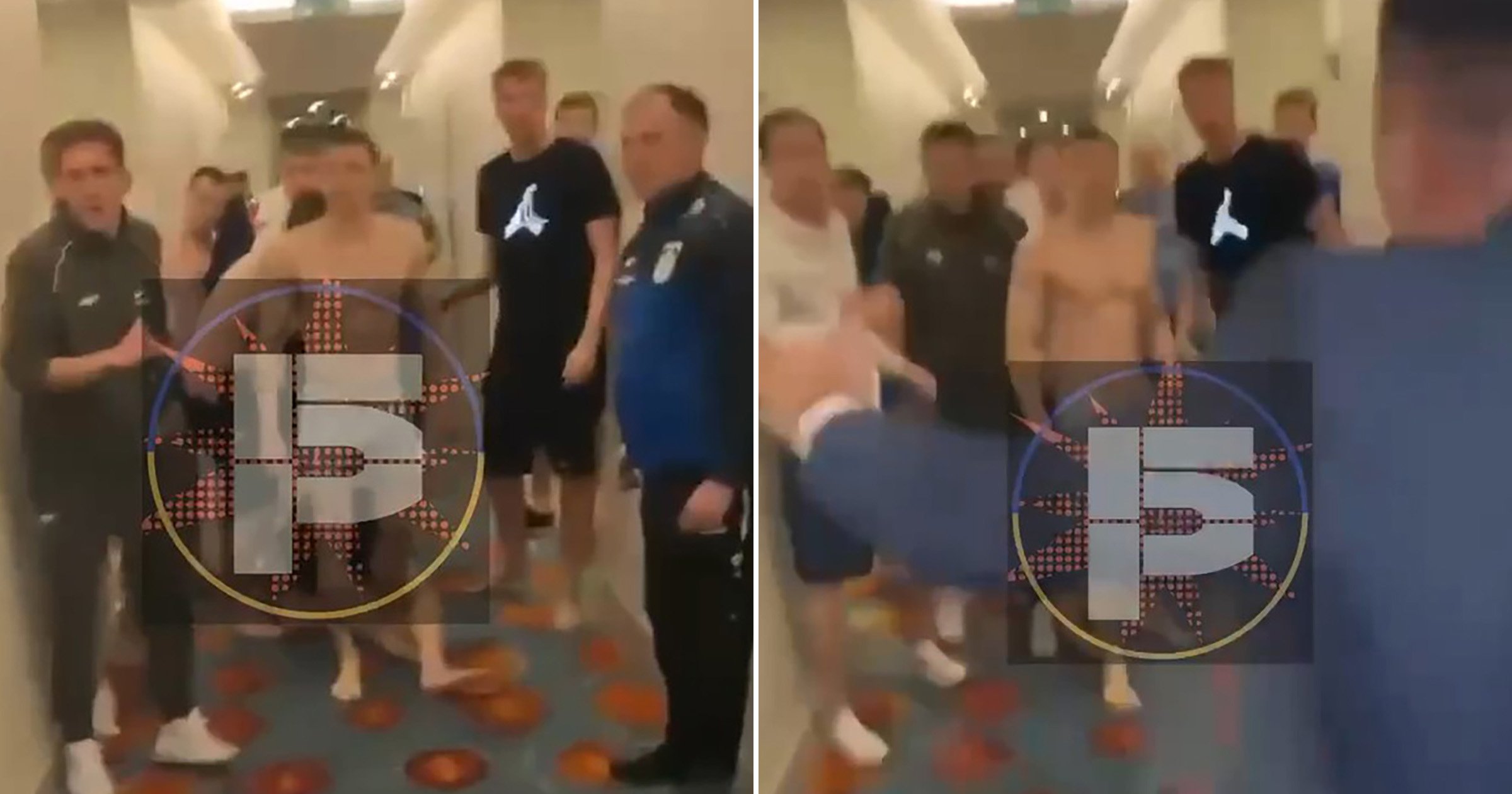 Mass brawl erupts between Russian and Ukrainian football teams in hotel lobby