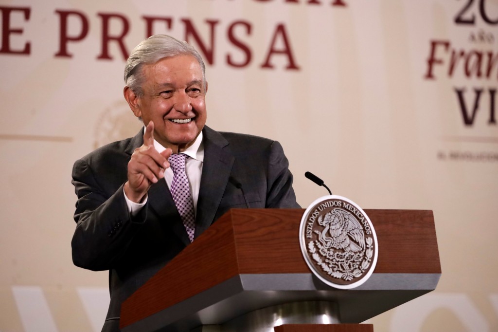 Please contact your Local office representative for all commercial uses: World rights fees Mandatory Credit: Photo by Luis Barron/Eyepix Group/Shutterstock (13778724ae) February 22, 2023, Mexico City, Mexico: Mexican President Andres Manuel Lopez Obrador highlights the guilty verdict against former Secretary of Security Genaro Garcia Luna at the press conference at the National Palace in Mexico City. on February 22, 2023 in Mexico City, Mexico (Photo by Luis Barron / Eyepix Group). President of Mexico highlights guilty verdict of Genaro Garcia Luna, Mexico City, Mexico City, Mexico - 22 Feb 2023