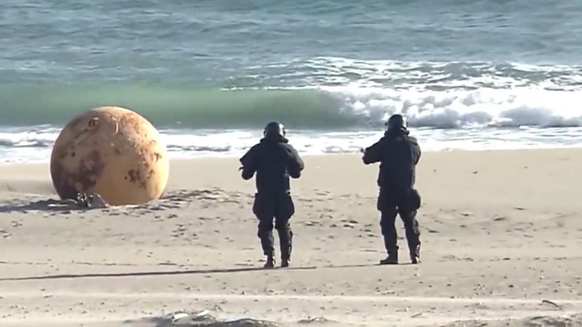 Mystery orb washes up on Japanese beach and no one can work out what it is