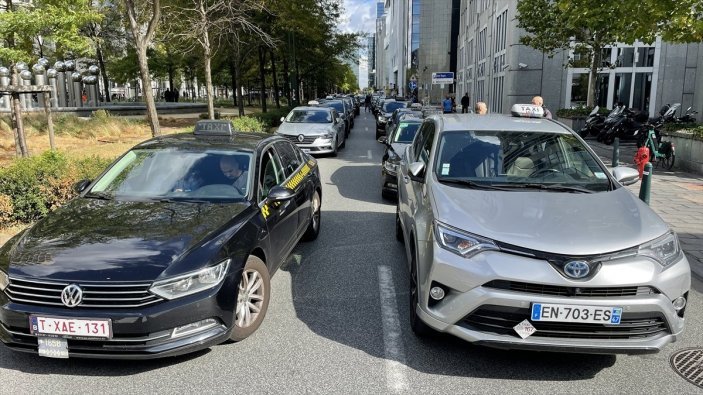 Taxi drivers in Brussels protested Uber