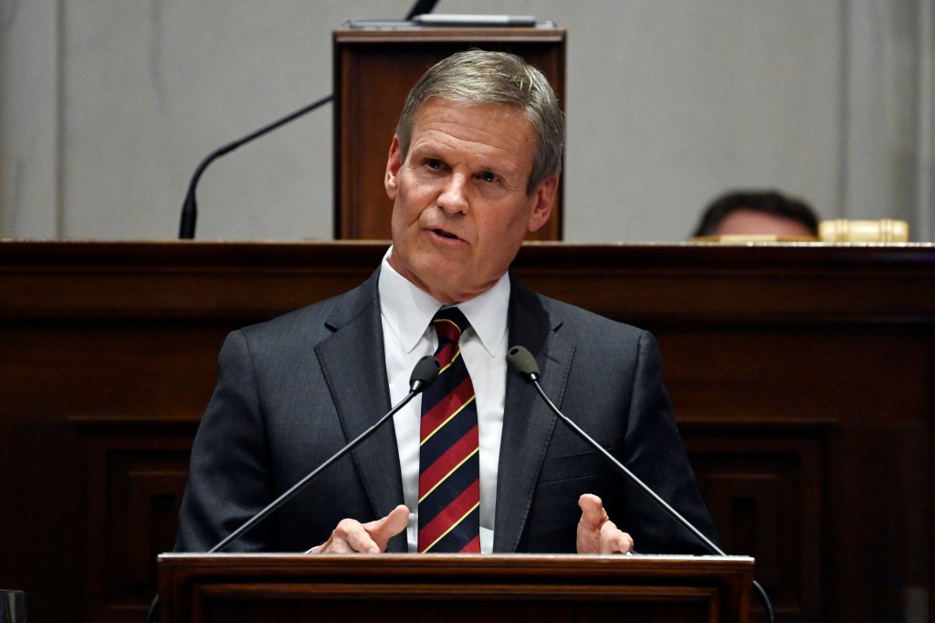 Tennessee Gov. Bill Lee delivers his State of the State Address in the House Chamber, Monday, Feb. 6, 2023, in Nashville, Tenn. (AP Photo/Mark Zaleski)