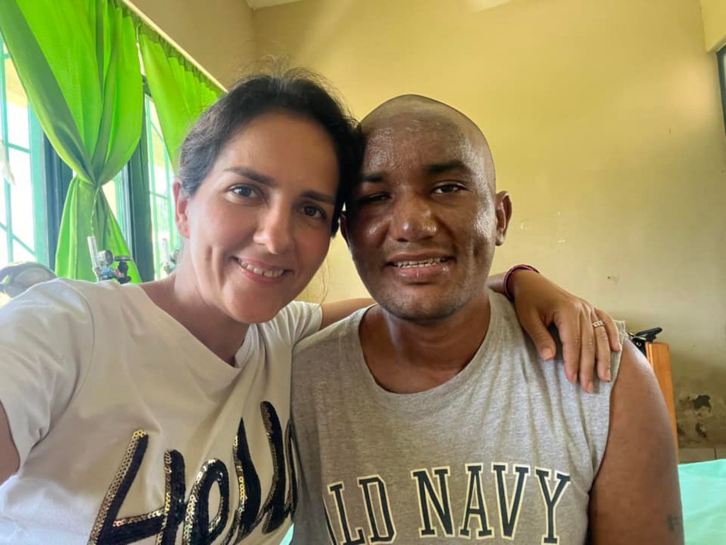 Jhonatan Acosta, 30 poses with his sister Carla Acosta Abuid after he was rescued, undated. He was missing since Jan. 25, 2023, and was rescued after 30 days in the jungle in Baures, Bolivia. (@tayita.acostaabuid/Newsflash)