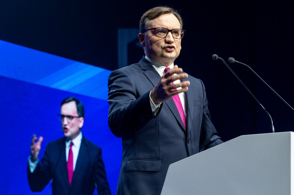 Zbigniew Ziobro leader of the Solidarity Poland party and minister of justice during the party's convention in Warsaw, Poland, on May 3, 2023 (Photo by Andrzej Iwanczuk/NurPhoto via Getty Images)